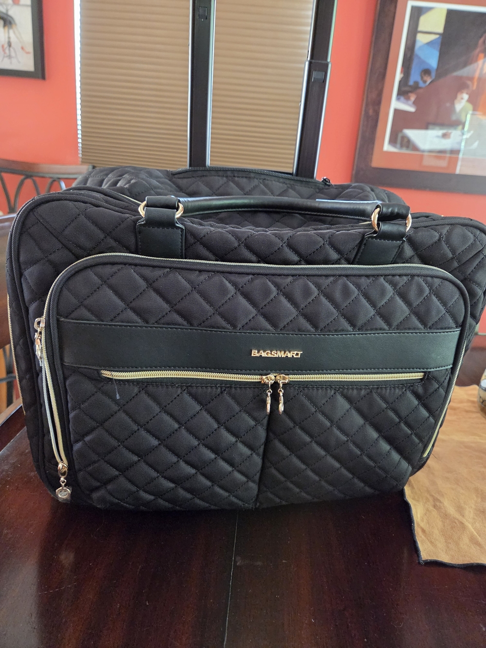 Quilted Black Travel Rolling Tote - Women's Carry-On. Very light use. - Picture 10 of 14